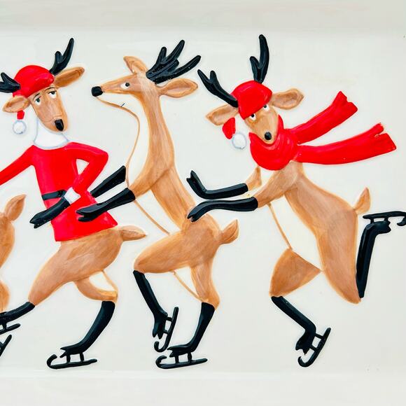 Department 56 Skating Santa & Reindeer Ceramic Tray NWT 56.91986 Retired - Picture 4 of 9